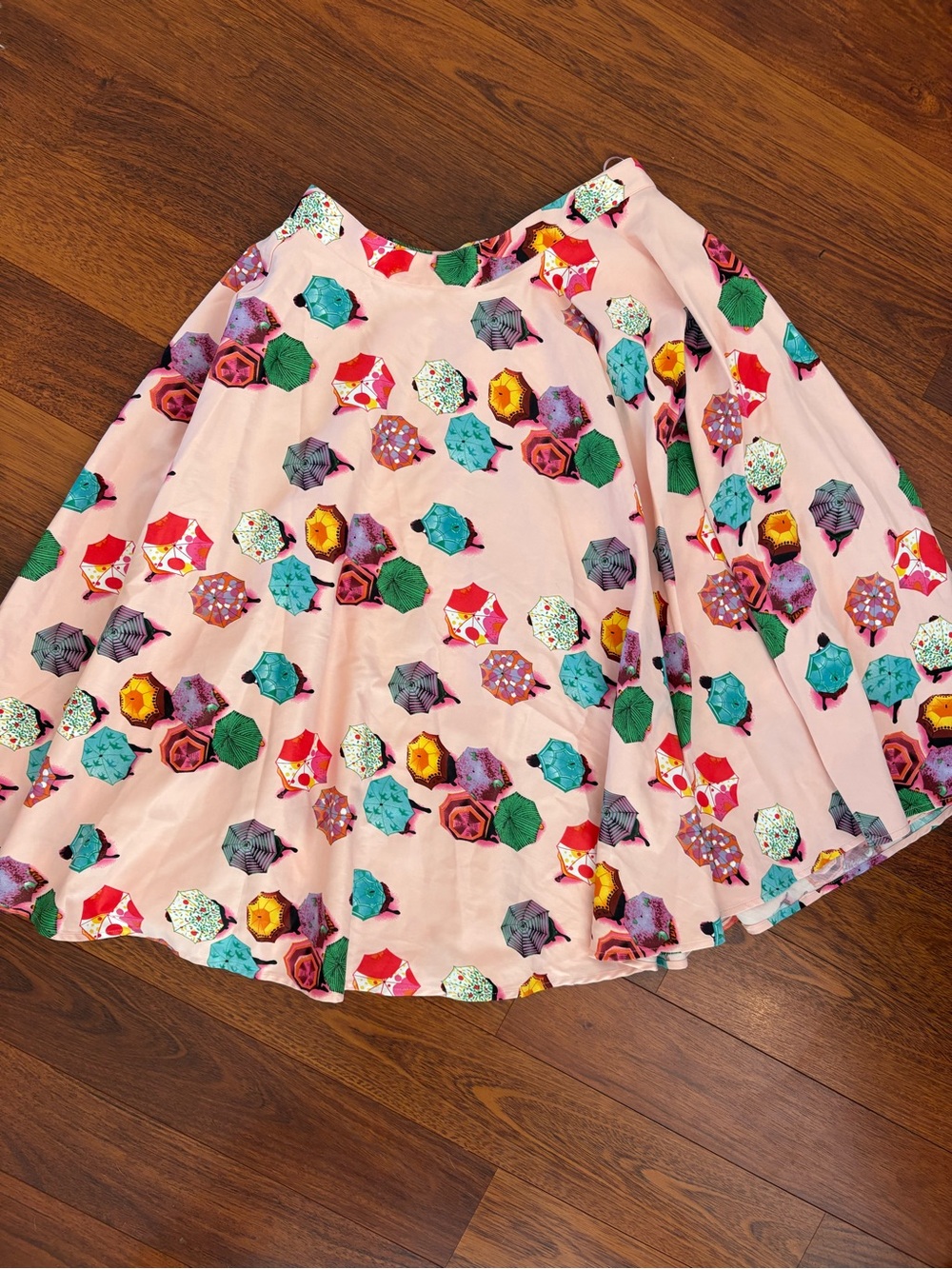 Tatyana Pink Circle Skirt with Multicolor Umbrella Print